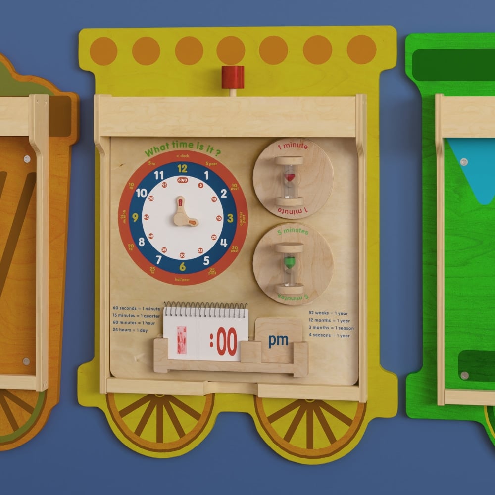 Flash Furniture Bright Beginnings Commercial Grade Wooden Telling Time STEAM Wall Accessory Board, Beech MPN:MKME09609