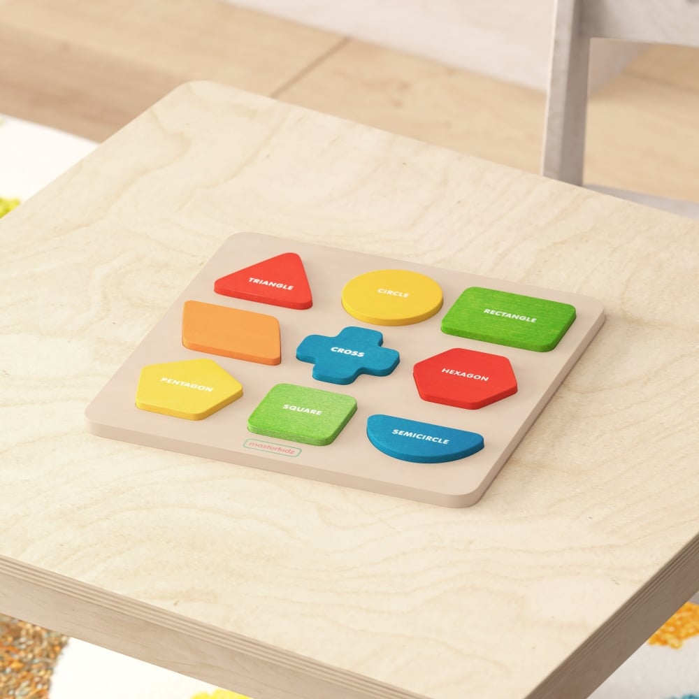 Flash Furniture Bright Beginnings Commercial Grade Birch Plywood STEM Sorting Shapes And Colors Puzzle Board, Grades Pre-K To 4, Beech MPN:MKMK00576