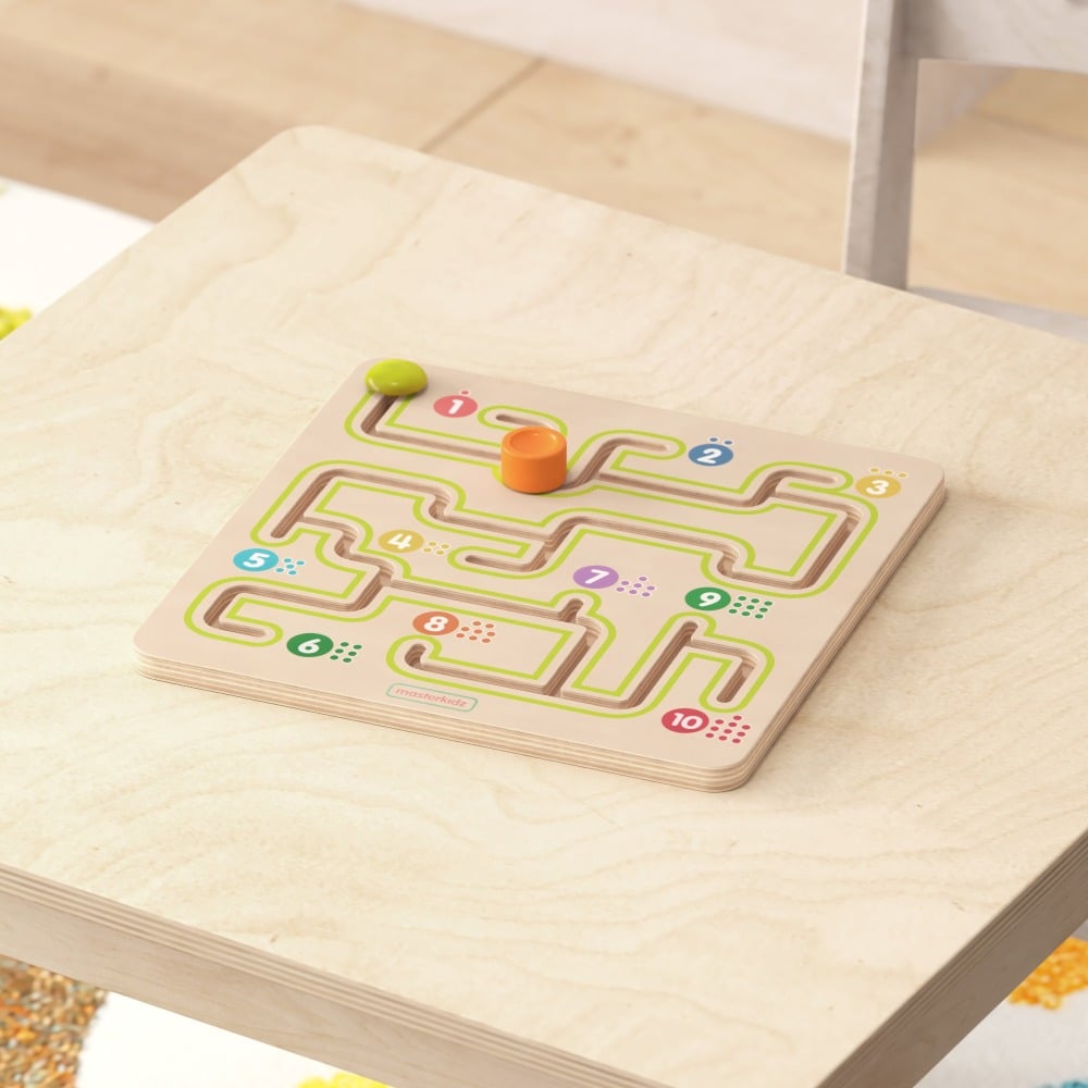 Flash Furniture Bright Beginnings Commercial Grade STEM Sliding Maze Learning Board, Grades Pre-K To 4, Beech MPN:MKMK13071
