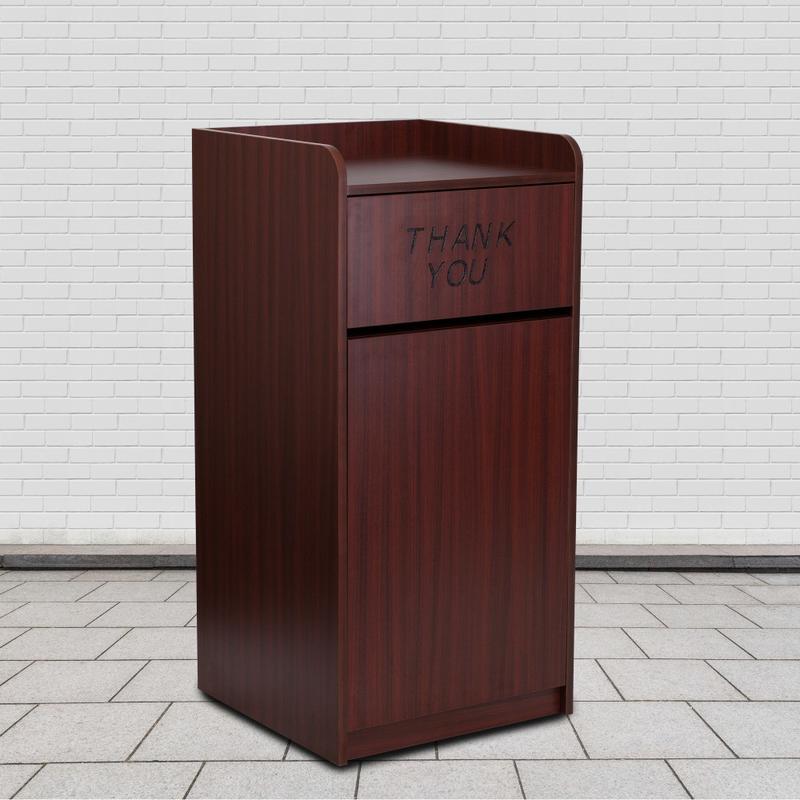 Flash Furniture Rectangular Wood Tray-Top Trash Receptacle, 36 Gallons, Mahogany MPN:MTM8520TRAMAH