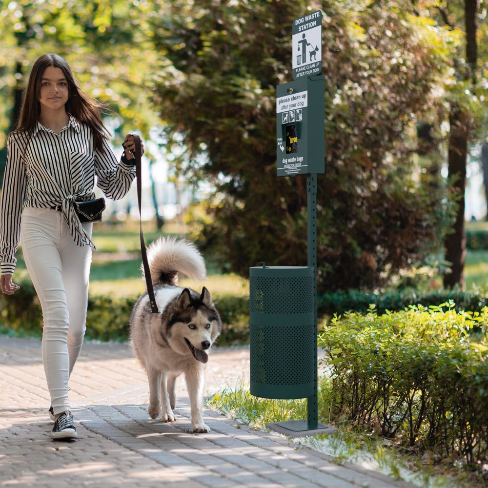 Flash Furniture Kessler Locking Dog Waste Bag Dispenser With Glow-In-The-Dark Sign, Rain Guard, 16inH x 5inW x 12inD, Green - YANGC0855425 MPN:YANGC0855425