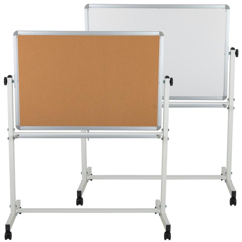 Flash Furniture Reversible Cork Bulletin/Non-Magnetic Dry-Erase Whiteboard, 54 3/4in x 45 1/4in, Silver Aluminum Frame MPN:YUYCI001CK