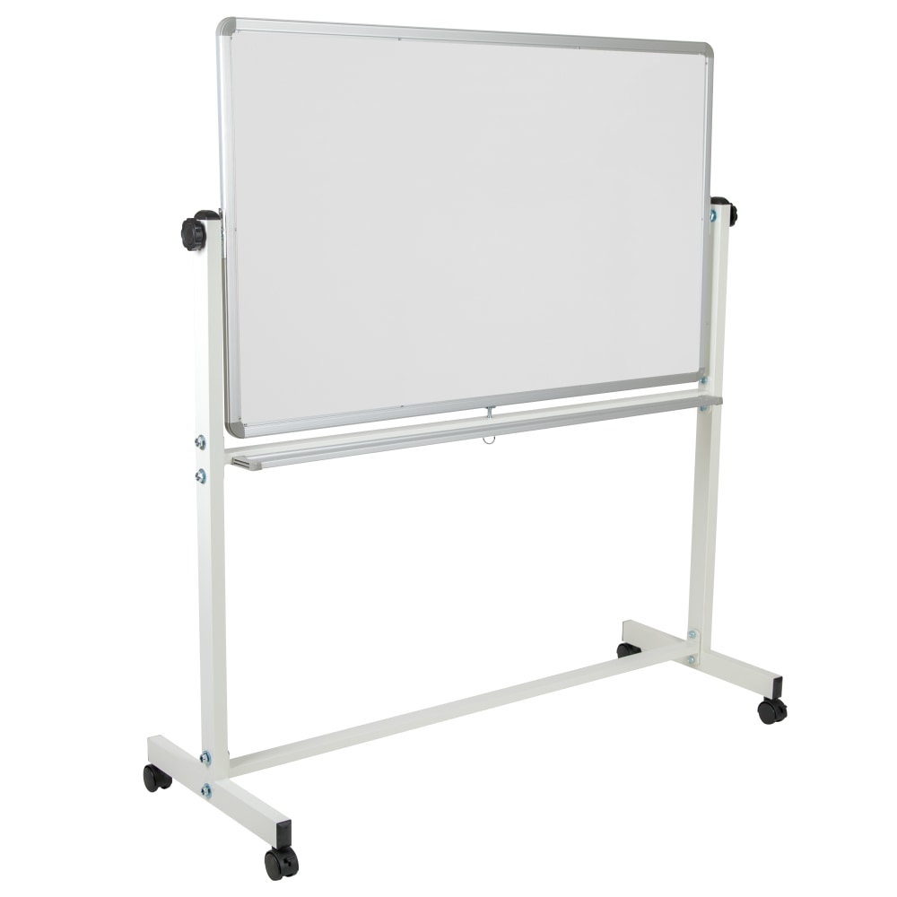 Flash Furniture Reversible Mobile Cork Board/Non-Magnetic Dry-Erase Whiteboard With Pen Tray, 59in x 53in, Aluminum Frame With Silver Finish MPN:YUYCI002CK