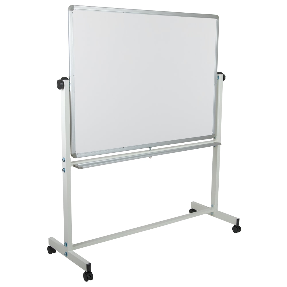 Flash Furniture Mobile Reversible Magnetic Dry-Erase Whiteboard, 62 1/2in x 53in, Aluminum Frame With Silver Finish MPN:YUYCI003