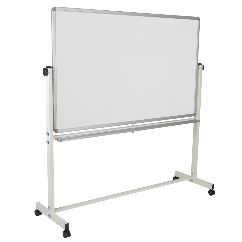 Flash Furniture Mobile Reversible Magnetic Dry-Erase Whiteboard, 64 3/4in x 64 1/4in, Aluminum Frame With Silver Finish MPN:YUYCI005