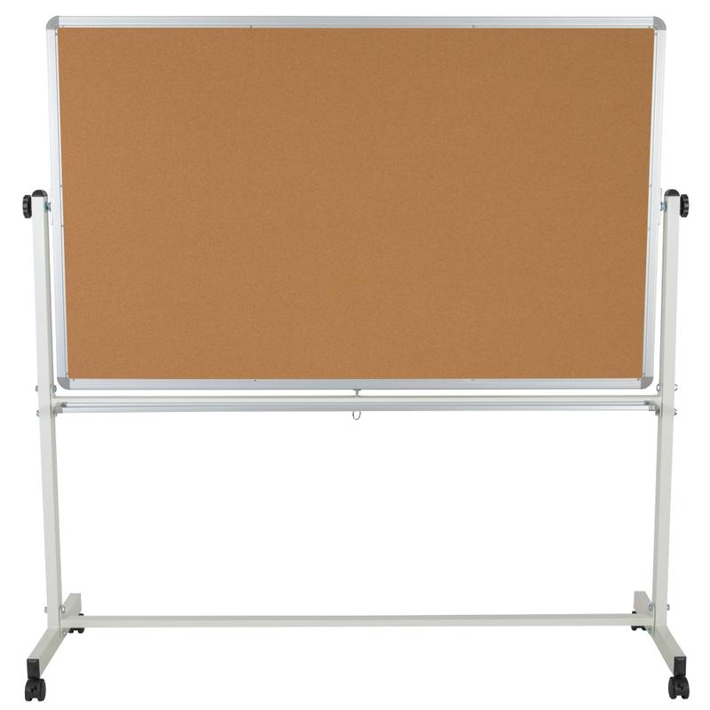 Flash Furniture Reversible Cork Bulletin/Magnetic Dry-Erase Whiteboard, 64 3/4in x 64 1/4in, Silver Aluminum Frame MPN:YUYCI005CK