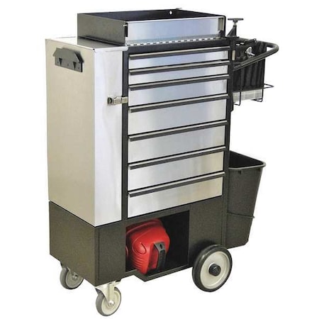 FC-100 Rolling Cabinet, 7 Drawer, Black, Stainless Steel, 14-1/4 in W x 37-1/2 in D x 45 in H MPN:FC100-ECSS-WT