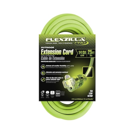 Pro Extension Cord, 14/3 AWG SJTW, 25, MPN:FZ512725