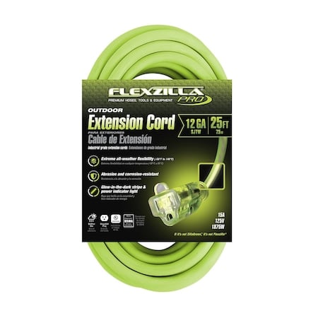 Pro Extension Cord, 12/3 AWG SJTW, 25, MPN:FZ512825