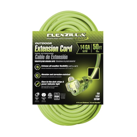 SJTW Extension Cord, 14 AWG, Outdoor, 14/3, 1 Outlets, Green, 50 ft MPN:FZ512730
