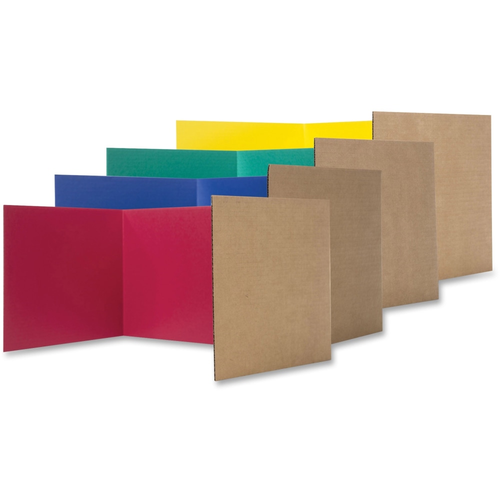 Flipside Color Tri-fold Study Carrel, 48inW x 12inH, Corrugated, Red, Blue, Green, Yellow MPN:60045