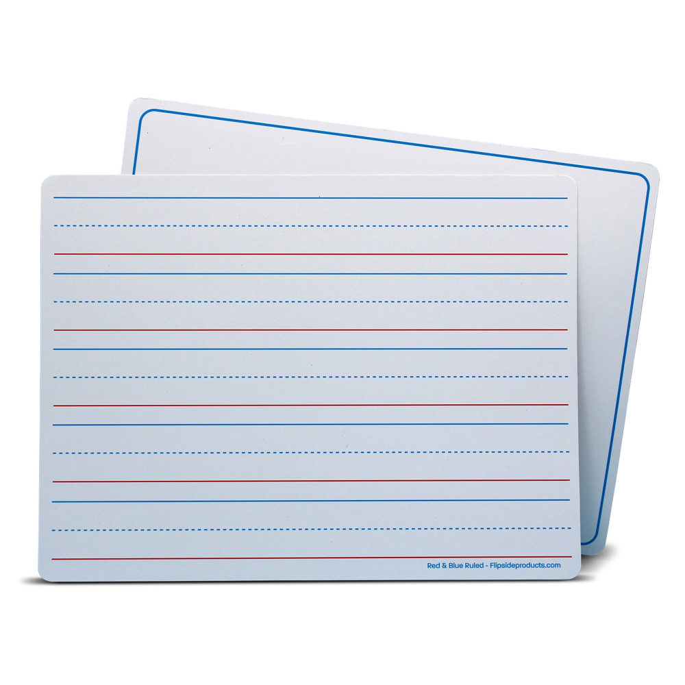 Flipside Products Dry-Erase Learning Mats, 9in x 12in, 2-Sided Red & Blue Ruled/Plain, Pack Of 12 Mats MPN:FLP20034