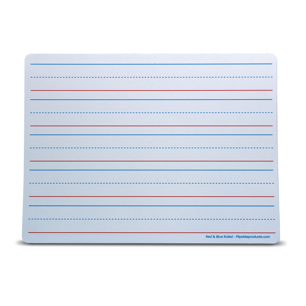 Flipside Products Magnetic Dry-Erase Learning Mats, 2-Sided Red & Blue Ruled/Plain, 9in x 12in, Pack Of 12 Mats MPN:FLP20076