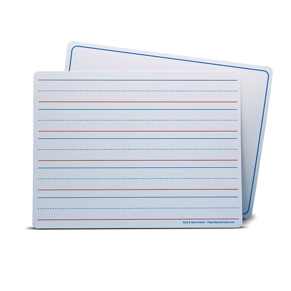 Flipside Products Magnetic Dry-Erase Learning Mats, 2-Sided Red & Blue Ruled/Plain, 9in x 12in, Pack Of 24 Mats MPN:FLP20176