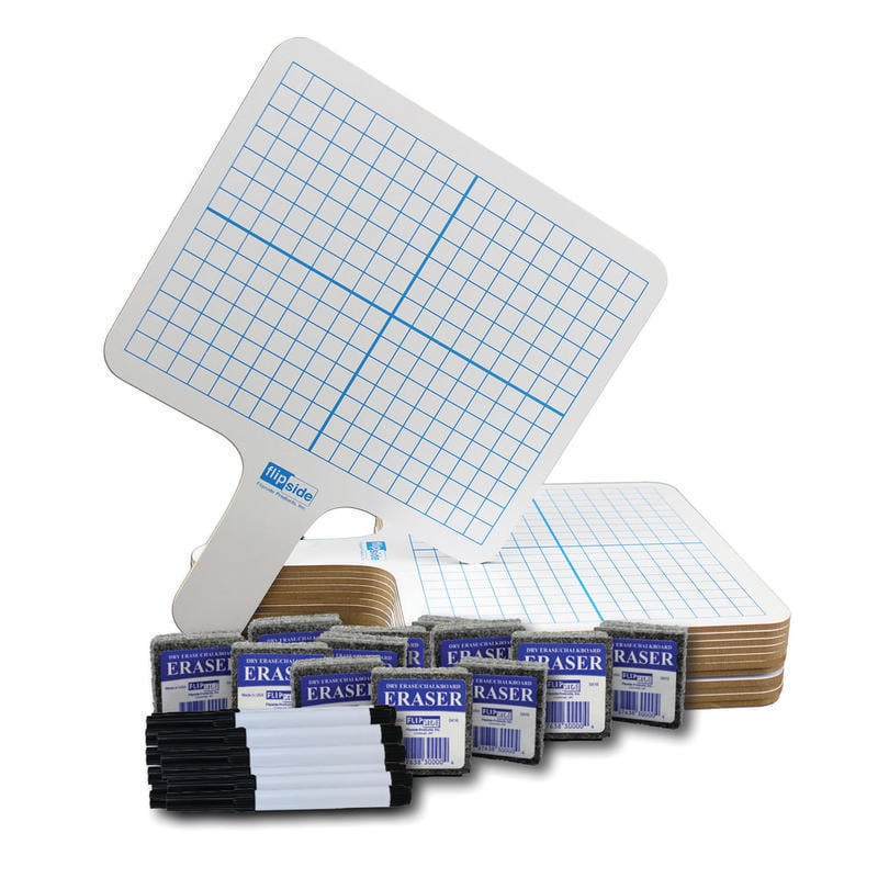 Flipside Two Sided Rectangular Dry-Erase Graphing Paddles With Pens And Erasers, Pack Of 12 MPN:FLP18125