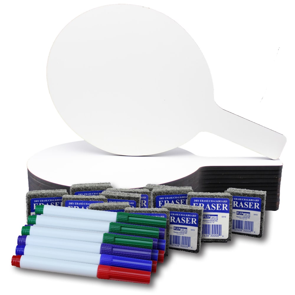 Flipside Products Oval Dry-Erase Answer Paddles With Colored Pens And Student Erasers, 7in x 12in, White, Class Pack Of 12 Paddles MPN:FLP19232