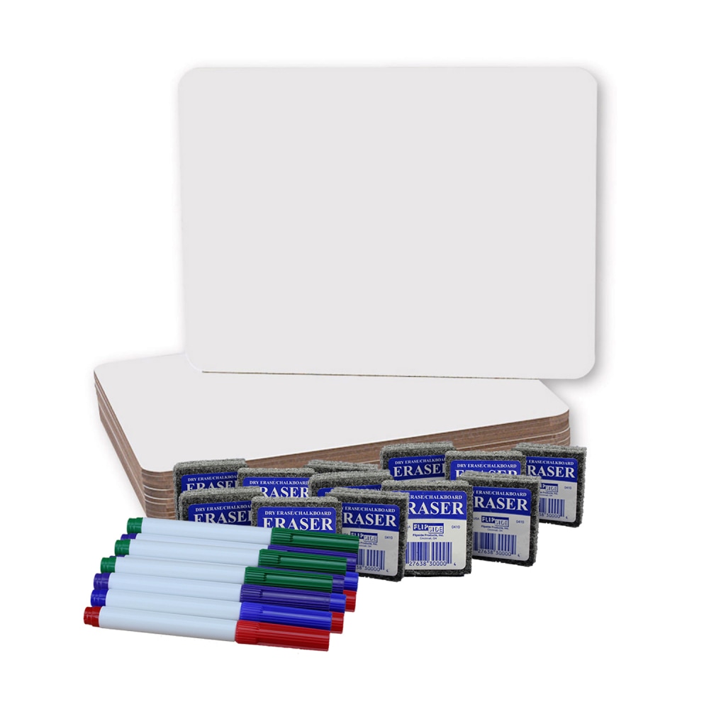 Flipside Products Magnetic Dry-Erase Boards, 9in x 12in, with Colored Pens & Erasers, Set of 12 MPN:FLP31004