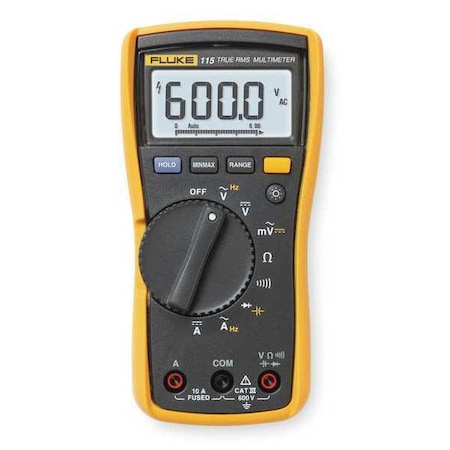Digital Multimeter, Max 10V AC/DC Amps, AC/DC Voltages up to 600V, TRMS, Instrument Counts 6000, LCD MPN:FLUKE-115
