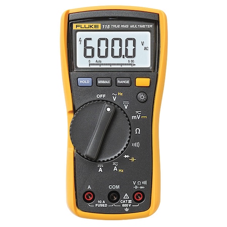 Digital Multimeter, 600 V Max DC, 0 V Max AC, TRMS, 6, 000 Instrument Counts, Backlit LCD MPN:FLUKE-115/CWG