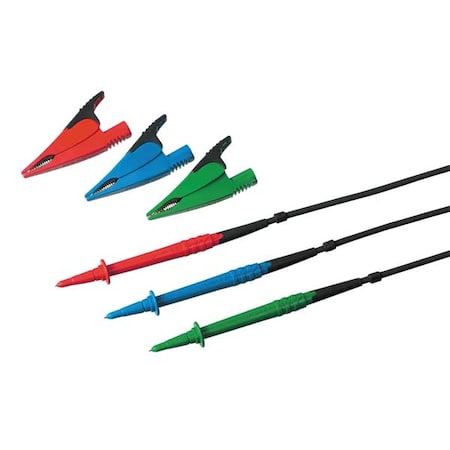 Test Lead Kit, Straight Shrouded Banana Plugs, 5 ft., EPDM, Red/Blue/Green MPN:TL165X