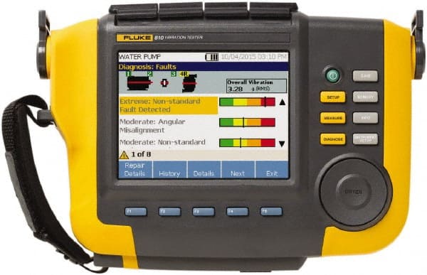 Vibration Meters; Meter Type: Vibration Tester; Vibration Measurement Range: 2 - 7000 Hz; Display Type: Graphic LCD, Backlit; Power Source: Battery; Power Supply: 14.8v Lithium Ion Battery; Minimum Velocity (Millimeters per MPN:FLUKE-810