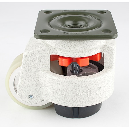 Leveling Caster, 75 mm Polyurethane Wheel, 95x95 mm Plate, Swivel, 800 kg Cap, NBR Foot Pad, Ivory MPN:GD-100-F-HUP