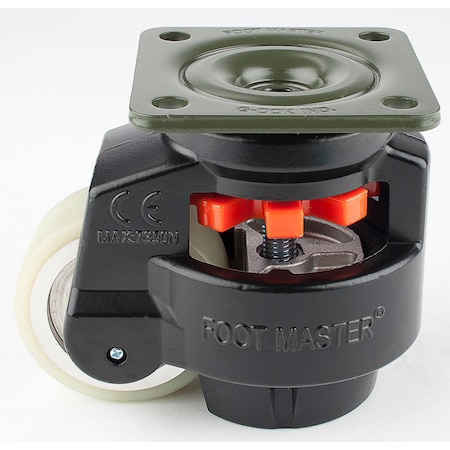 Leveling Caster, 75 mm Polyurethane Wheel, 95x95 mm Plate, Swivel, 800 kg Cap, NBR Foot Pad, Black MPN:GD-100-F-HUP-FBL