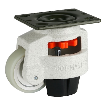 Leveling Caster, 75 mm Polyurethane Wheel, 4 x 4-1/2 Plate, Swivel, 800 kg Cap, NBR Foot Pad, Ivory MPN:GD-100-F-HUP-PUS