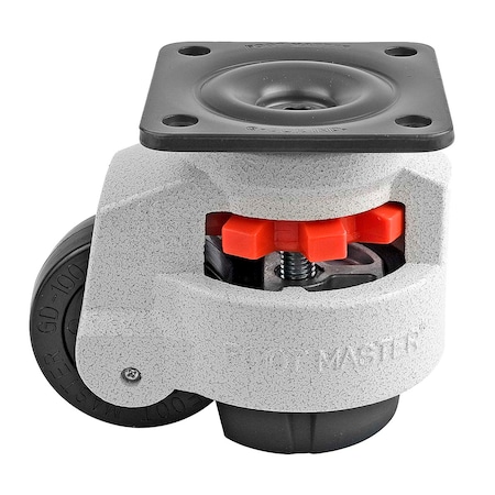 Leveling Caster, 75 mm Nylon Wheel, 95x95 mm Plate, Swivel, 800 kg Cap, NBR Foot Pad, Ivory MPN:GD-100-F-NYN