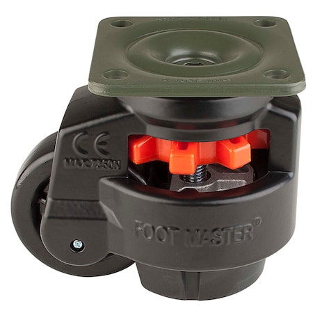 Leveling Caster, 75 mm Nylon Wheel, 95x95 mm Plate, Swivel, 800 kg Cap, NBR Foot Pad, Black MPN:GD-100-F-NYN-FBL