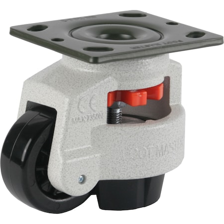 Leveling Caster, 75 mm Nylon Wheel, 4 x 4-1/2 Plate, Swivel, 800 kg Cap, NBR Foot Pad, Ivory MPN:GD-100-F-NYN-PUS