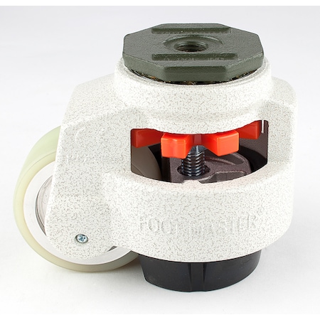 Leveling Caster, 75 mm Polyurethane Wheel, M16x2.0P Stem, Swivel, 800 kg Cap, NBR Foot Pad, Ivory MPN:GD-100-S-HUP