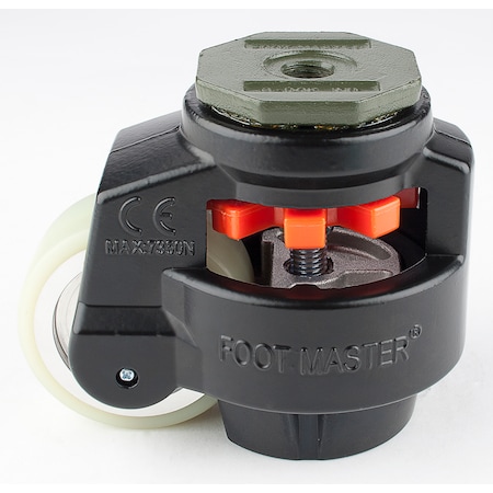 Leveling Caster, 75 mm Polyurethane Wheel, M16x2.0P Stem, Swivel, 800 kg Cap, NBR Foot Pad, Black MPN:GD-100-S-HUP-FBL