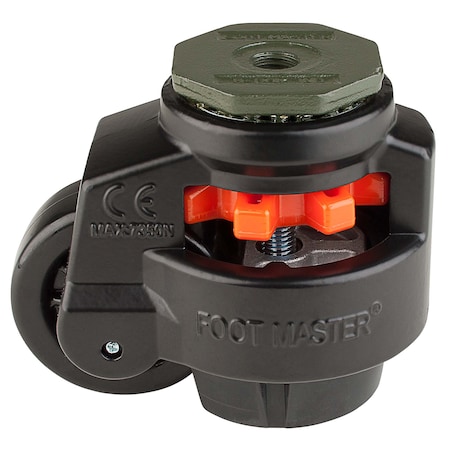 Leveling Caster, 75 mm Nylon Wheel, M16x2.0P Stem, Swivel, 800 kg Cap, NBR Foot Pad, Black MPN:GD-100-S-NYN-FBL