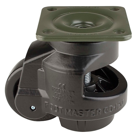 Leveling Caster, 75 mm Nylon Wheel, 95x95 mm Plate, Swivel, 1000 kg Cap, Al Foot Pad, Black MPN:GD-120-F-NYN-FBL