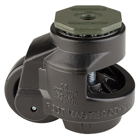 Leveling Caster, 75 mm Nylon Wheel, M16x2.0P Stem, Swivel, 1000 kg Cap, Al Foot Pad, Black MPN:GD-120-S-NYN-FBL