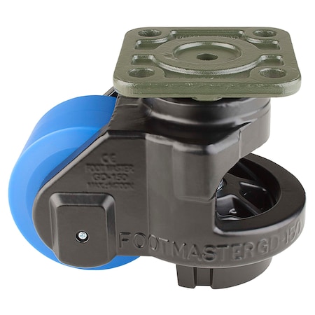 Leveling Caster, 90 mm MC Nylon Wheel-Bearing, 100x100 mm Plate, Swivel, 1500 kg Cap, Al Pad, Black MPN:GD-150-F-MCD-FBL