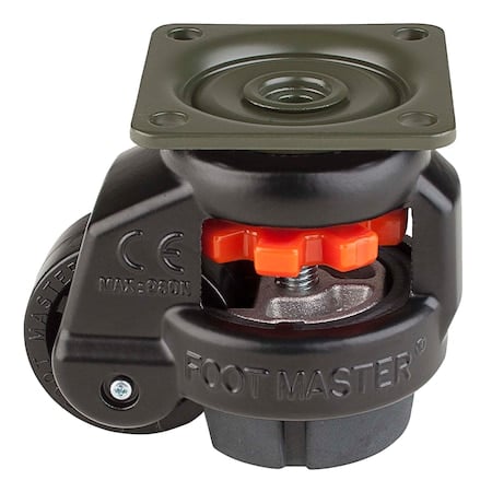 Leveling Caster, 42 mm Nylon Wheel, 55x55 mm Plate, Swivel, 60 kg Cap, NBR Foot Pad, Black MPN:GD-40-F-NYN-FBL