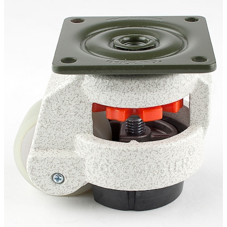 Leveling Caster, 50 mm Polyurethane Wheel, 73x73 mm Plate, Swivel, 280 kg Cap, NBR Foot Pad, Ivory MPN:GD-60-F-HUP