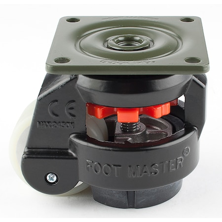 Leveling Caster, 50 mm Polyurethane Wheel, 73x73 mm Plate, Swivel, 280 kg Cap, NBR Foot Pad, Black MPN:GD-60-F-HUP-FBL