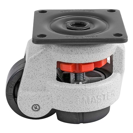 Leveling Caster, 50 mm Nylon Wheel, 73x73 mm Plate, Swivel, 280 kg Cap, NBR Foot Pad, Ivory MPN:GD-60-F-NYN