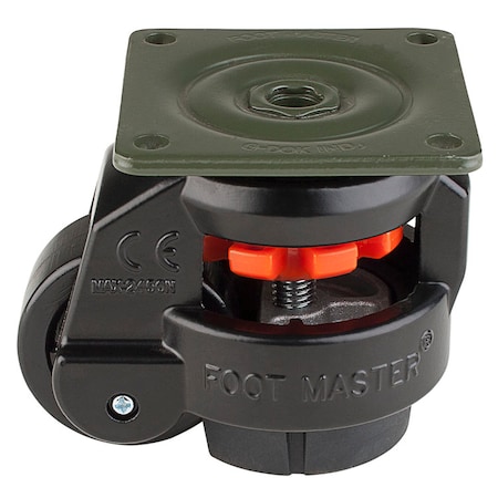 Leveling Caster, 50 mm Nylon Wheel, 73x73 mm Plate, Swivel, 280 kg Cap, NBR Foot Pad, Black MPN:GD-60-F-NYN-FBL