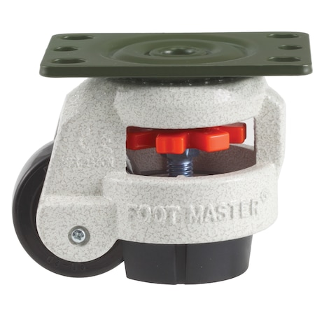 Leveling Caster, 50 mm Nylon Wheel, 2-1/2 x 3-1/4 Plate, Swivel, 280 kg Cap, NBR Foot Pad, Ivory MPN:GD-60-F-NYN-PUS