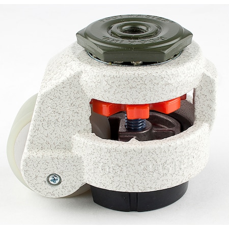 Leveling Caster, 50 mm Polyurethane Wheel, M12x1.75P Stem, Swivel, 280 kg Cap, NBR Foot Pad, Ivory MPN:GD-60-S-HUP