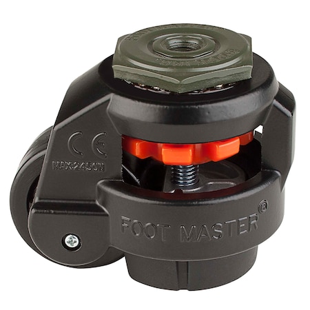 Leveling Caster, 50 mm Nylon Wheel, M12x1.75P Stem, Swivel, 280 kg Cap, NBR Foot Pad, Black MPN:GD-60-S-NYN-FBL