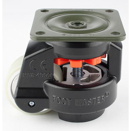 Leveling Caster, 63 mm Polyurethane Wheel, 90x90 mm Plate, Swivel, 550 kg Cap, NBR Foot Pad, Black MPN:GD-80-F-HUP-FBL