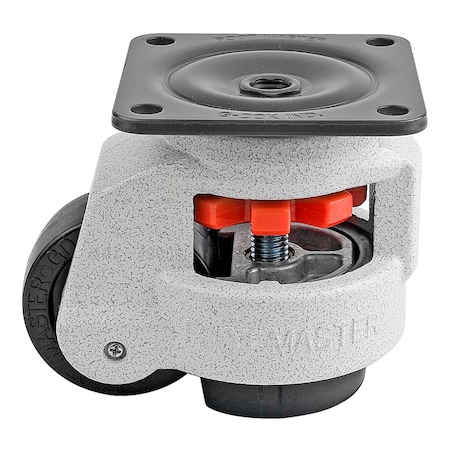Leveling Caster, 63 mm Nylon Wheel, 90x90 mm Plate, Swivel, 550 kg Cap, NBR Foot Pad, Ivory MPN:GD-80-F-NYN
