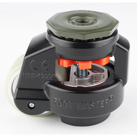 Leveling Caster, 63 mm Polyurethane Wheel, M12x1.75P Stem, Swivel, 550 kg Cap, NBR Foot Pad, Black MPN:GD-80-S-HUP-FBL