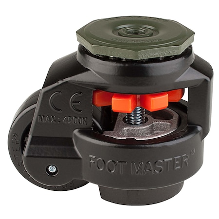 Leveling Caster, 63 mm Nylon Wheel, M12x1.75P Stem, Swivel, 550 kg Cap, NBR Foot Pad, Black MPN:GD-80-S-NYN-FBL