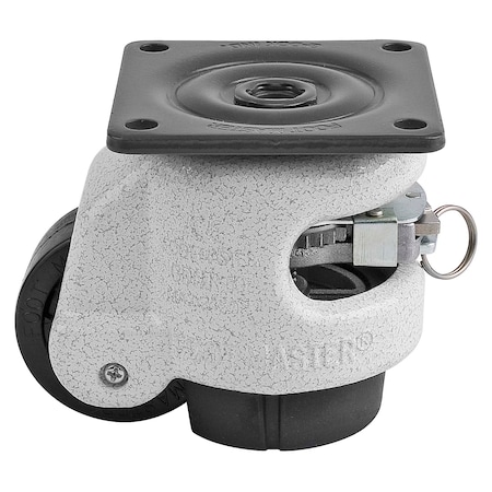 Leveling Caster, Ratchet, 50 mm Nylon Wheel, 73x73 mm Plate, Swivel, 250 kg Cap, NBR Foot Pad, Ivory MPN:GDR-60-F-NYN